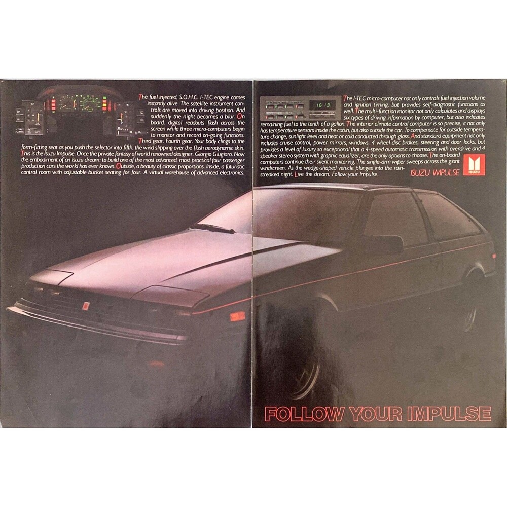 Isuzu Fuel Injected Impulse "Follow Your Impulse" 2-Page Vintage Print Ad 1983